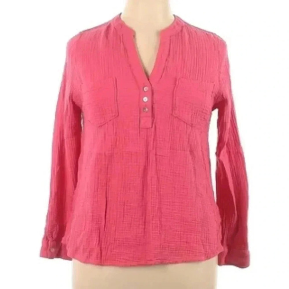 Anthropologie Mote Gauze Cotton Long Sleeve Button V-Neck Lightweight Top Size M - Picture 5 of 5